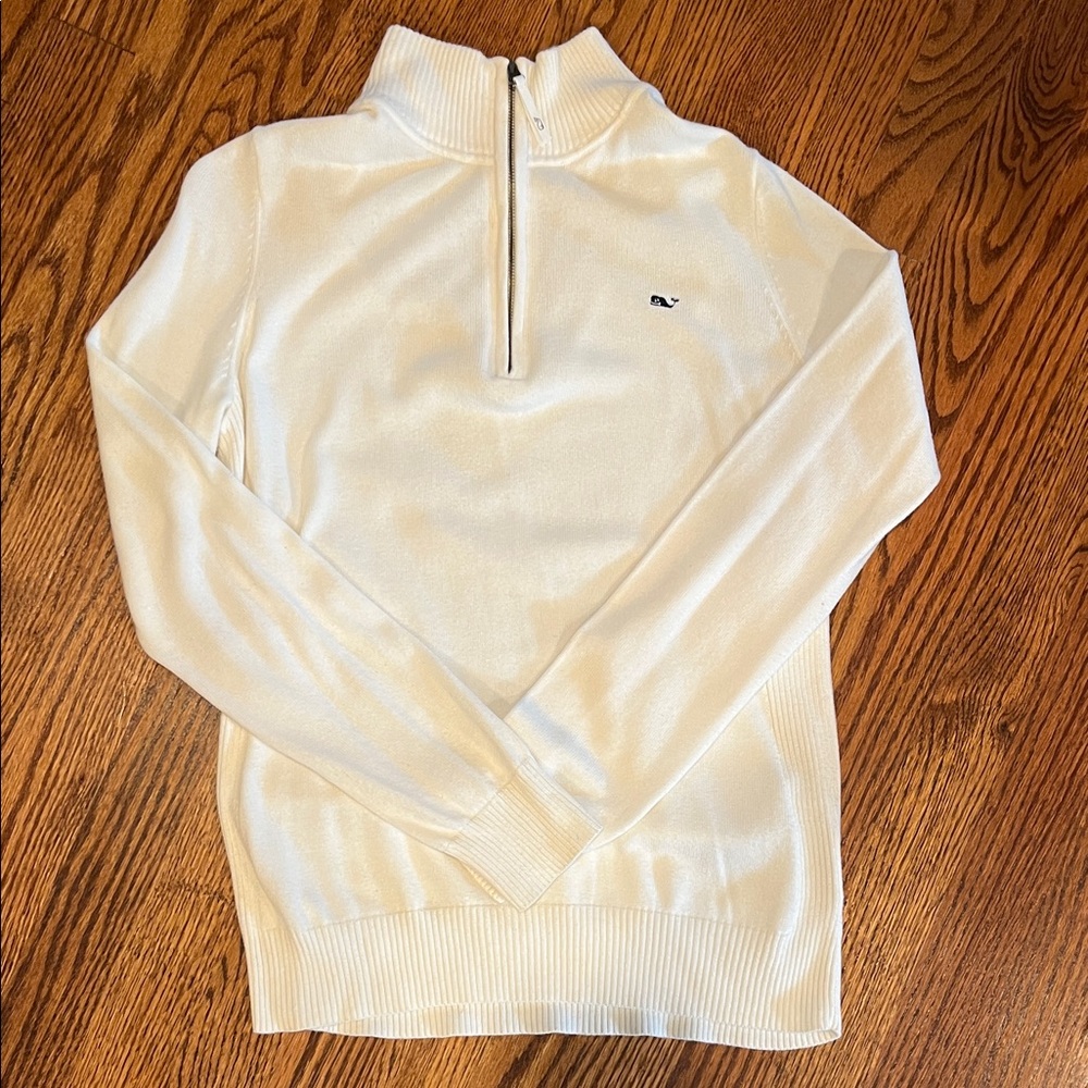 Vineyard Vines Women's White Quarter-Zip Cotton Cream size small Sweater